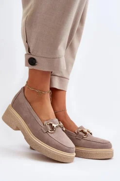 Zazoo 3429 Zamszowe Mokasyny Damskie Z Ozdobą Cappuccino