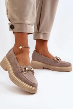 Zazoo 3429 Zamszowe Mokasyny Damskie Z Ozdobą Cappuccino