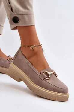 Zazoo 3429 Zamszowe Mokasyny Damskie Z Ozdobą Cappuccino