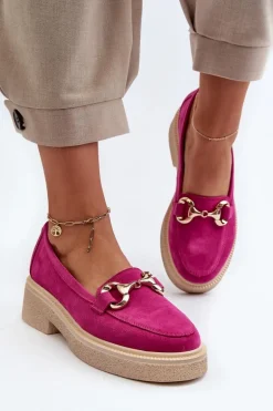 Zazoo 3429 Zamszowe Mokasyny Damskie Z Ozdobą Fuksja