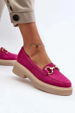Zazoo 3429 Zamszowe Mokasyny Damskie Z Ozdobą Fuksja