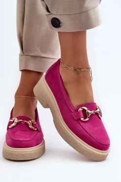 Zazoo 3429 Zamszowe Mokasyny Damskie Z Ozdobą Fuksja