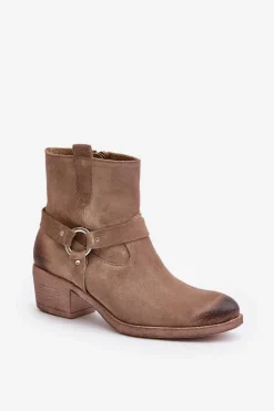 Zazoo 60477 Zamszowe Ocieplane Botki Na Obcasie Beżowe
