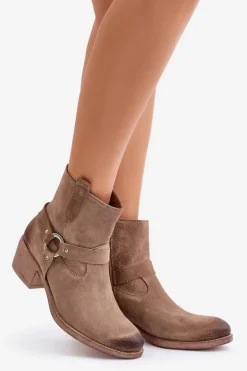 Zazoo 60477 Zamszowe Ocieplane Botki Na Obcasie Beżowe