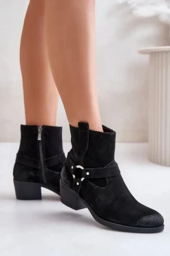 Zazoo 60477 Zamszowe Ocieplane Botki Na Obcasie Czarne