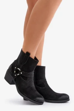 Zazoo 60477 Zamszowe Ocieplane Botki Na Obcasie Czarne