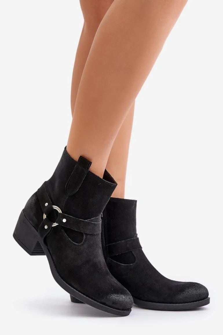 Zazoo 60477 Zamszowe Ocieplane Botki Na Obcasie Czarne