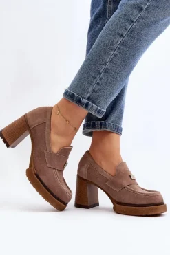 Zazoo 20169 Zamszowe Półbuty Na Obcasie Ciemnobeżowe