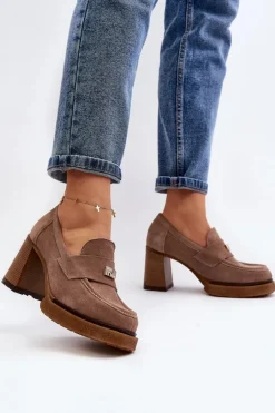 Zazoo 20169 Zamszowe Półbuty Na Obcasie Ciemnobeżowe