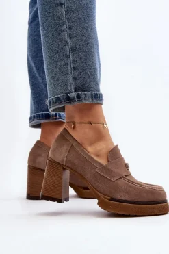 Zazoo 20169 Zamszowe Półbuty Na Obcasie Ciemnobeżowe