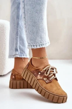 Zazoo 10128 Zamszowe Półbuty Na Platformie Brązowe