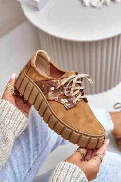 Zazoo 10128 Zamszowe Półbuty Na Platformie Brązowe