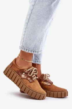 Zazoo 10128 Zamszowe Półbuty Na Platformie Brązowe