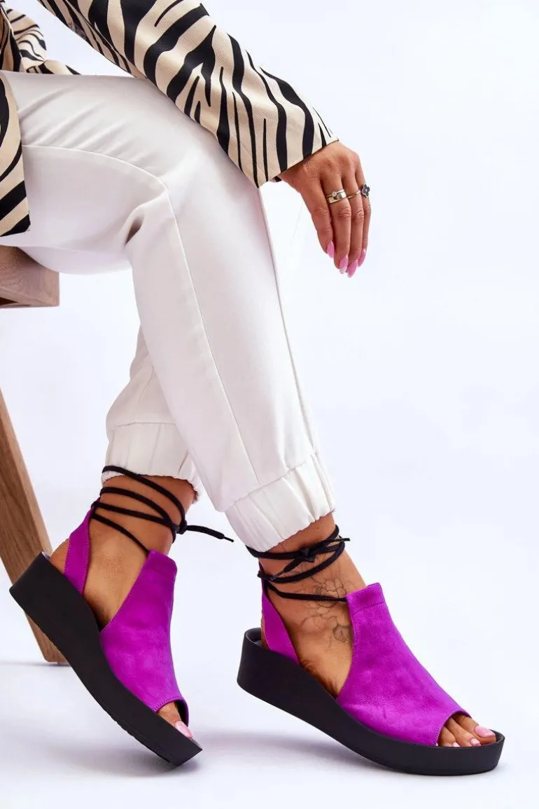 Zazoo 2743 Zamszowe Sandały Na Koturnie Fuksja