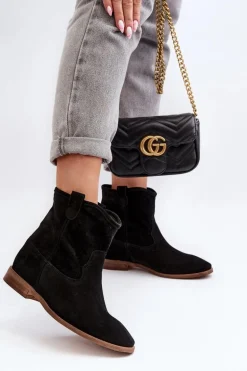 Zazoo 2326 Zamszowe Wsuwane Botki Damskie Czarne