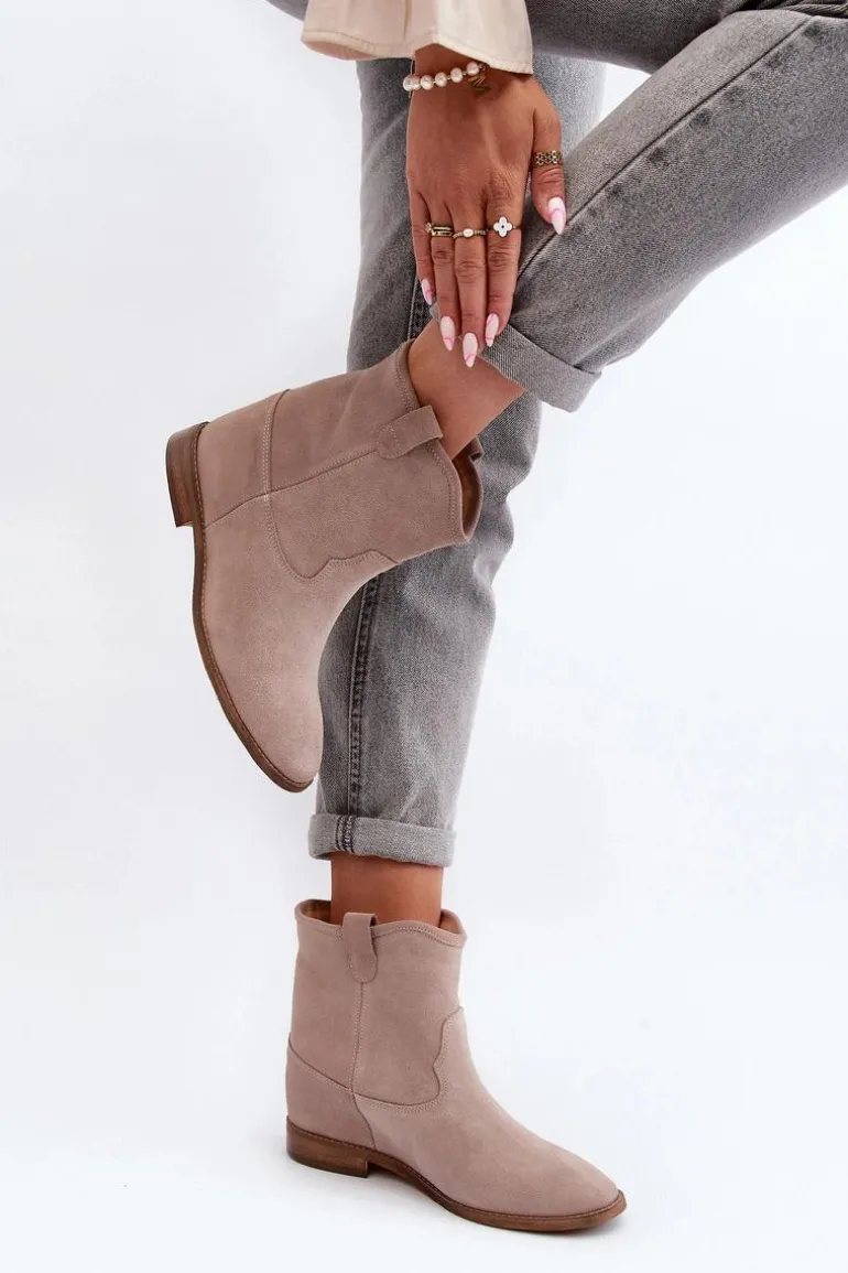 Zazoo 2326 Zamszowe Wsuwane Botki Damskie Beżowe