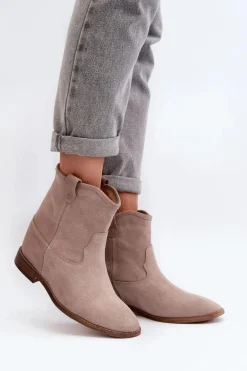 Zazoo 2326 Zamszowe Wsuwane Botki Damskie Beżowe