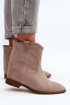 Zazoo 2326 Zamszowe Wsuwane Botki Damskie Beżowe
