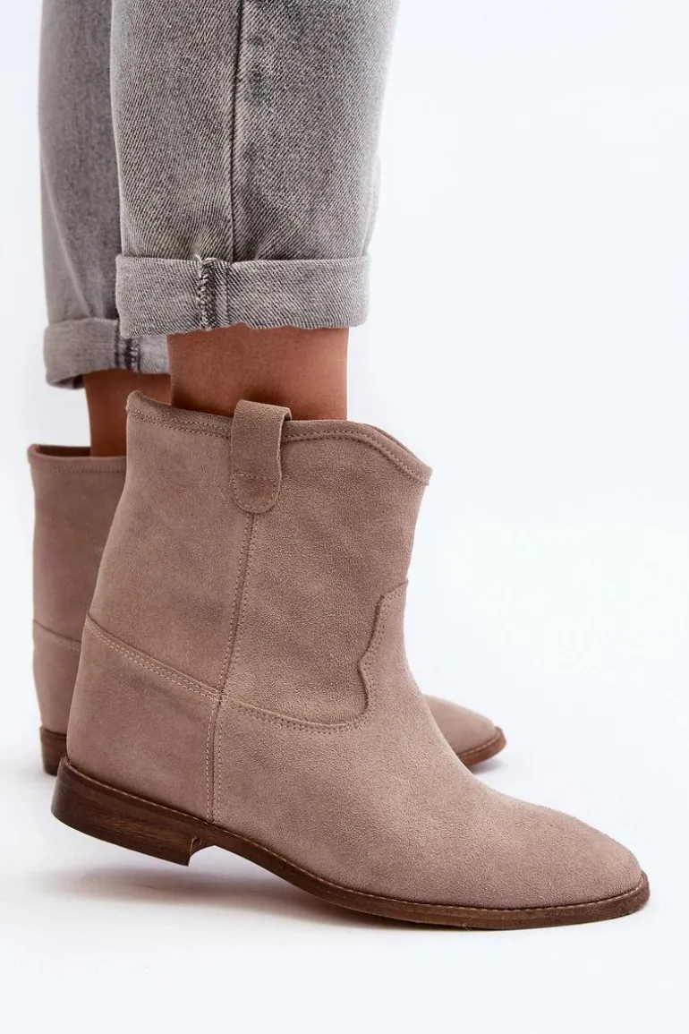 Zazoo 2326 Zamszowe Wsuwane Botki Damskie Beżowe