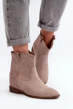 Zazoo 2326 Zamszowe Wsuwane Botki Damskie Beżowe