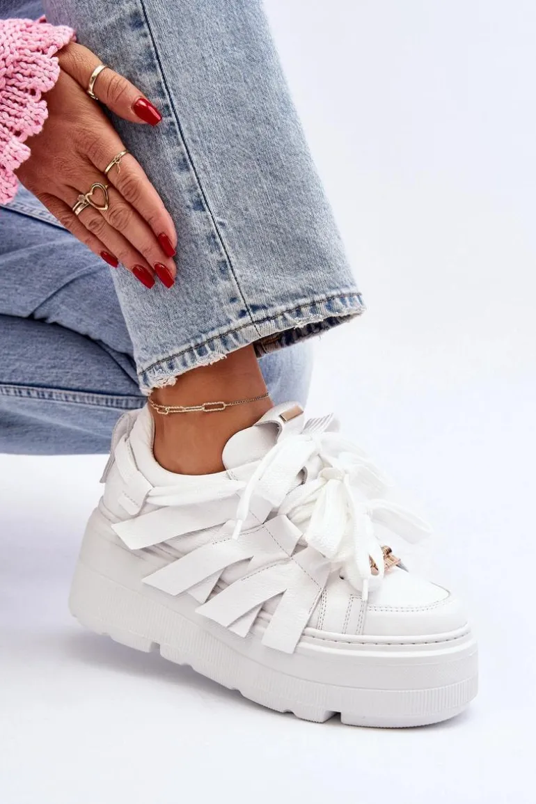 Zazoo 2F-7033 Sneakersy Na Masywnej Platformie Białe