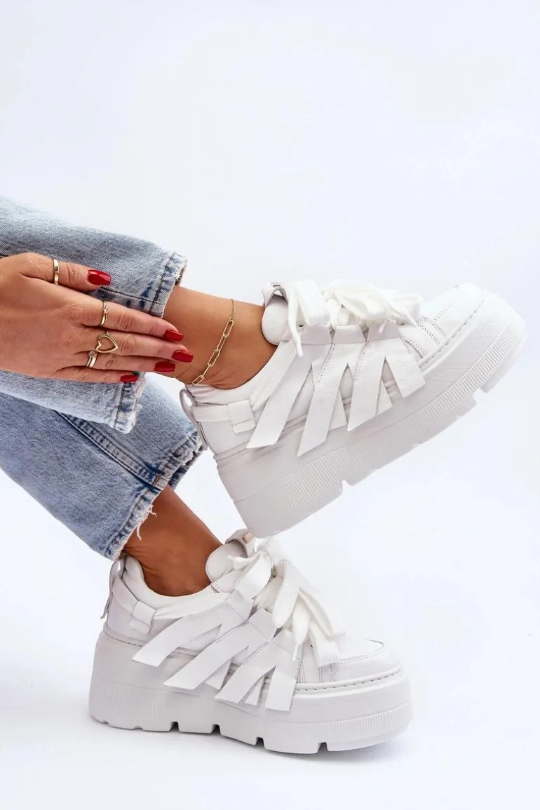 Zazoo 2F-7033 Sneakersy Na Masywnej Platformie Białe