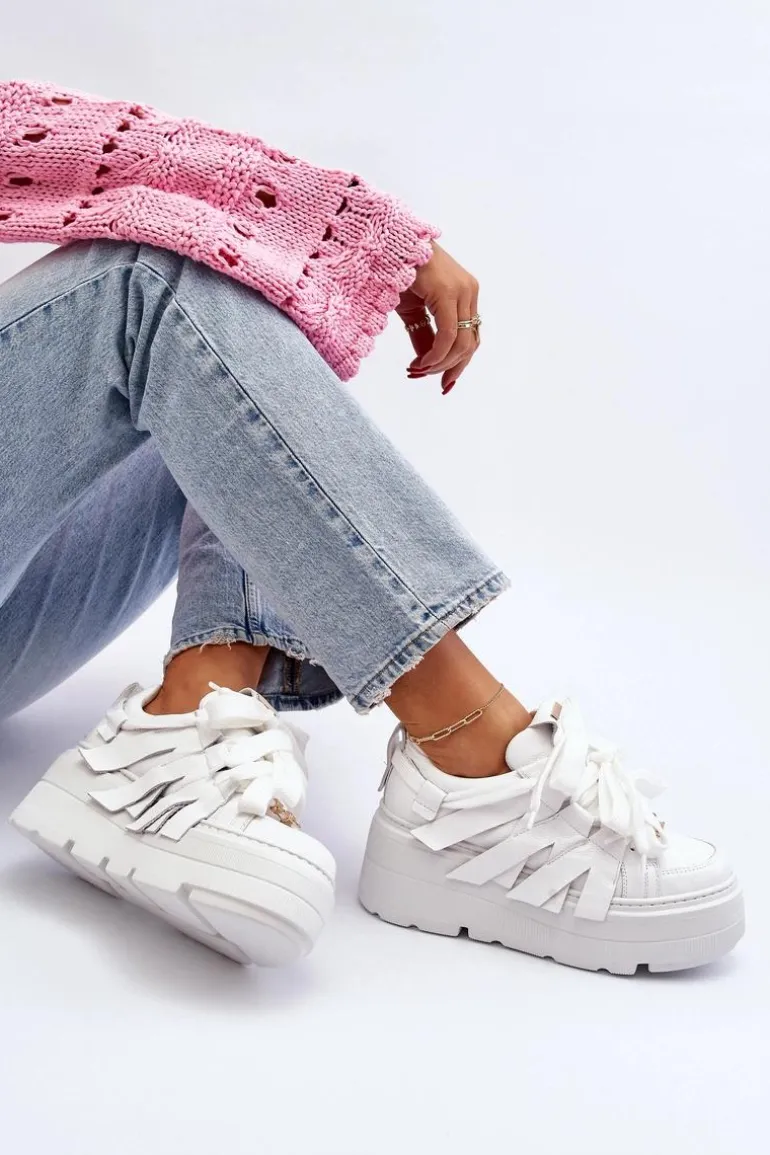 Zazoo 2F-7033 Sneakersy Na Masywnej Platformie Białe