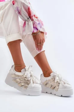 Zazoo 2F-7033 Sneakersy Na Masywnej Platformie Biało-Złote