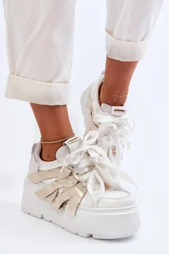 Zazoo 2F-7033 Sneakersy Na Masywnej Platformie Biało-Złote