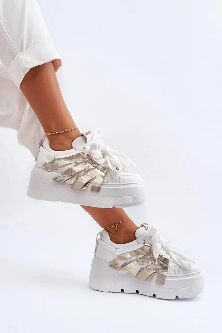 Zazoo 2F-7033 Sneakersy Na Masywnej Platformie Biało-Złote