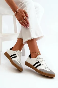 Zazoo N1068 Skórzane Niskie Sneakersy Damskie Białe