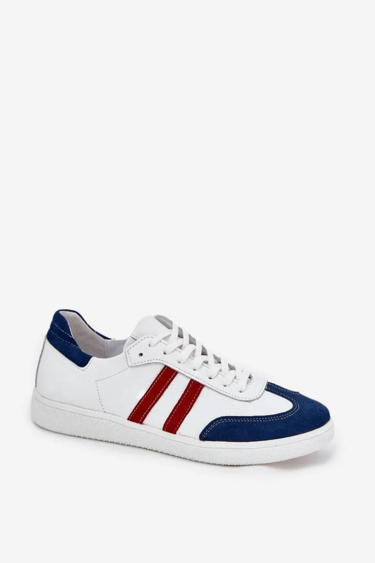 Zazoo N1068 Skórzane Niskie Sneakersy Damskie Biało-Granatowe