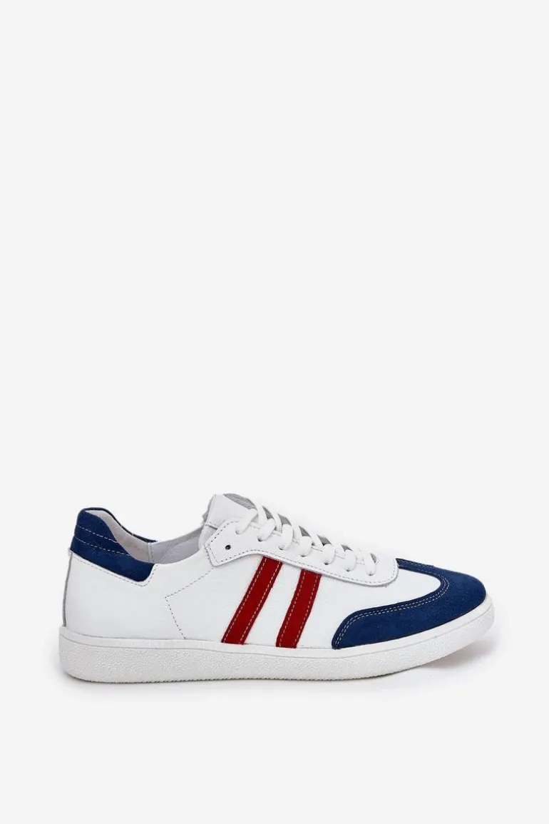 Zazoo N1068 Skórzane Niskie Sneakersy Damskie Biało-Granatowe