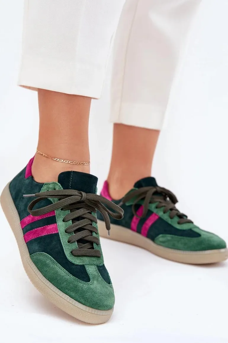 Zazoo N1068 Zamszowe Niskie Sneakersy Damskie Ciemnozielone