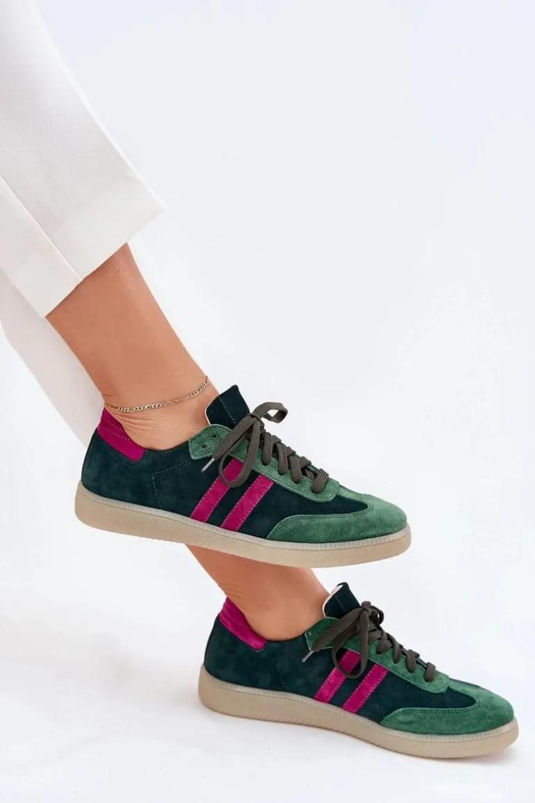 Zazoo N1068 Zamszowe Niskie Sneakersy Damskie Ciemnozielone