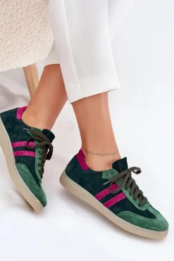 Zazoo N1068 Zamszowe Niskie Sneakersy Damskie Ciemnozielone