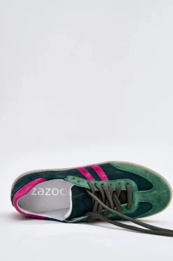 Zazoo N1068 Zamszowe Niskie Sneakersy Damskie Ciemnozielone