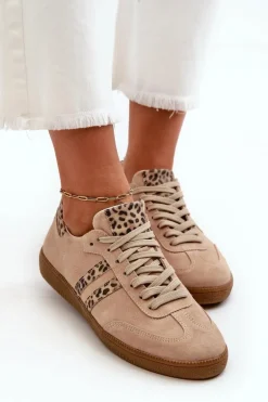 Zazoo N1068 Zamszowe Niskie Sneakersy Damskie Beżowe