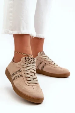 Zazoo N1068 Zamszowe Niskie Sneakersy Damskie Beżowe