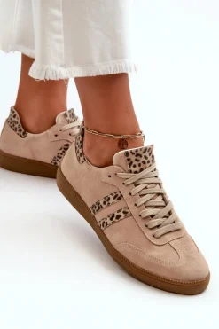 Zazoo N1068 Zamszowe Niskie Sneakersy Damskie Beżowe
