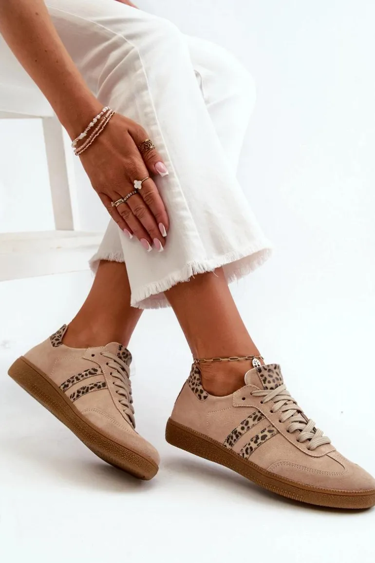 Zazoo N1068 Zamszowe Niskie Sneakersy Damskie Beżowe