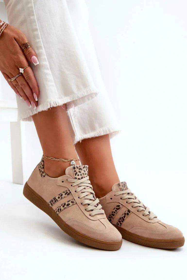 Zazoo N1068 Zamszowe Niskie Sneakersy Damskie Beżowe