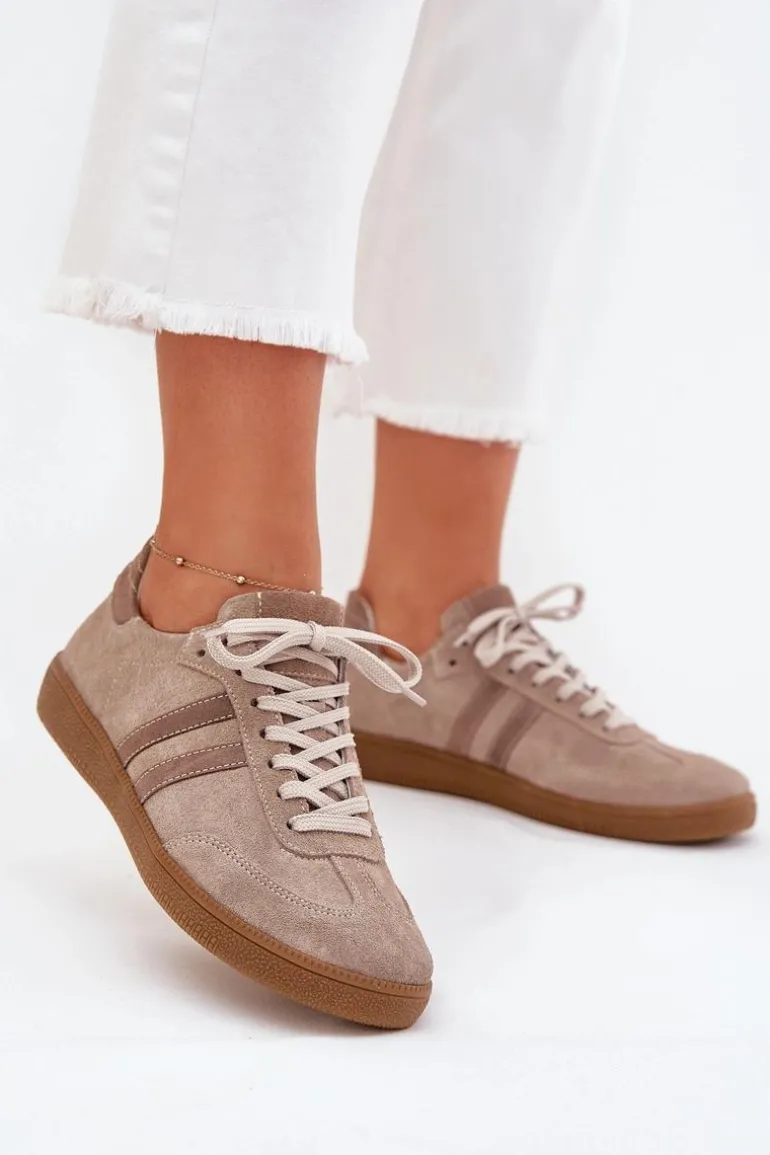 Zazoo N1068 Zamszowe Niskie Sneakersy Damskie Ciemnobeżowe