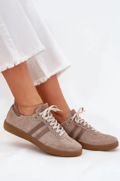 Zazoo N1068 Zamszowe Niskie Sneakersy Damskie Ciemnobeżowe