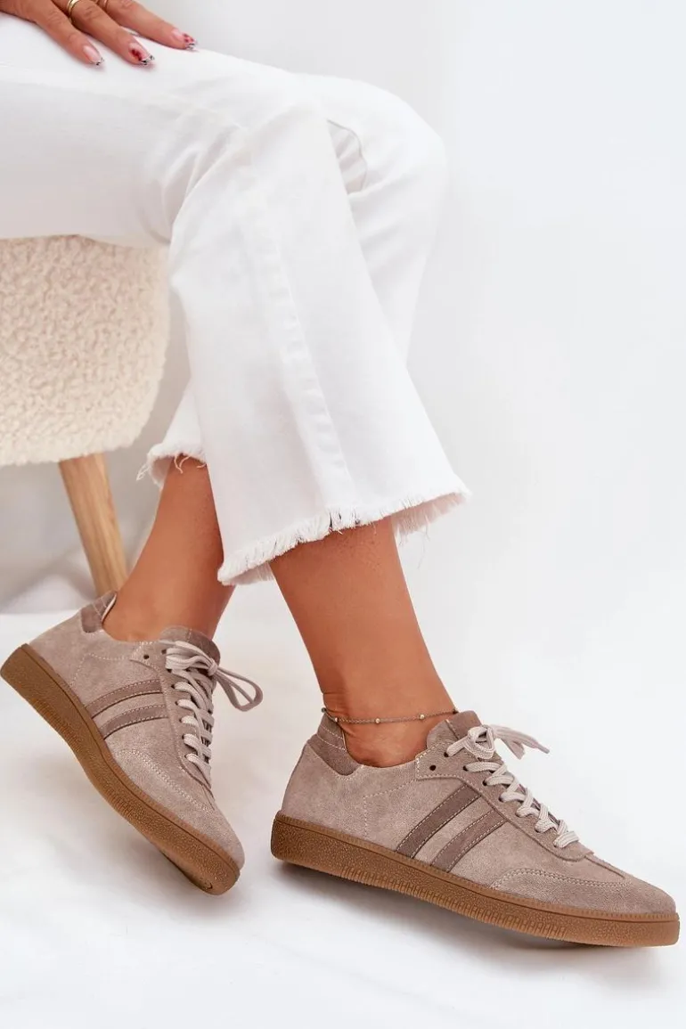 Zazoo N1068 Zamszowe Niskie Sneakersy Damskie Ciemnobeżowe