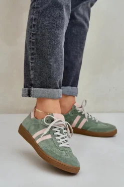 Zazoo N1068 Zamszowe Niskie Sneakersy Damskie Zielone