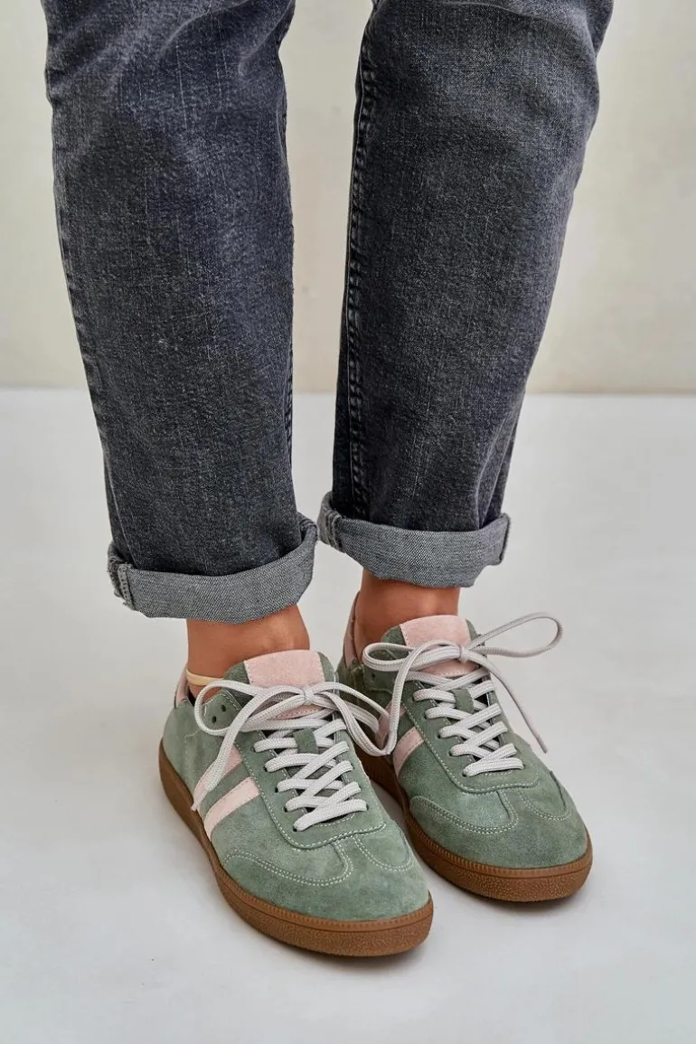 Zazoo N1068 Zamszowe Niskie Sneakersy Damskie Zielone