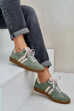 Zazoo N1068 Zamszowe Niskie Sneakersy Damskie Zielone