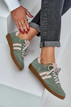 Zazoo N1068 Zamszowe Niskie Sneakersy Damskie Zielone