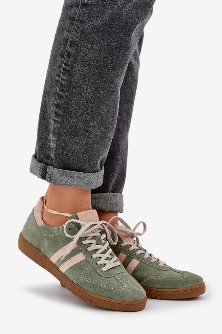 Zazoo N1068 Zamszowe Niskie Sneakersy Damskie Zielone